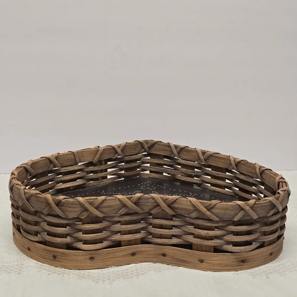 Vintage Wicker and Tin Heart Basket Punched Doves Love Birds Valentine's Day